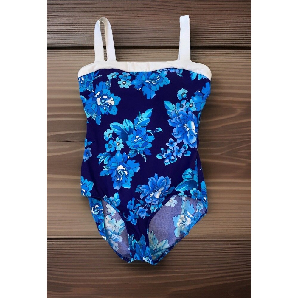 Miraclesuit Saxon One Piece Swimsuit Size 14 FLORAL BLUE Slimming